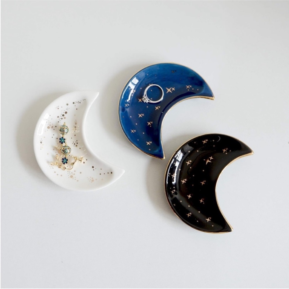 Astrology Star Black Gold Moon Jewelry Trinket Ring Dish Ceramic Glass Holder - Picture 6 of 8